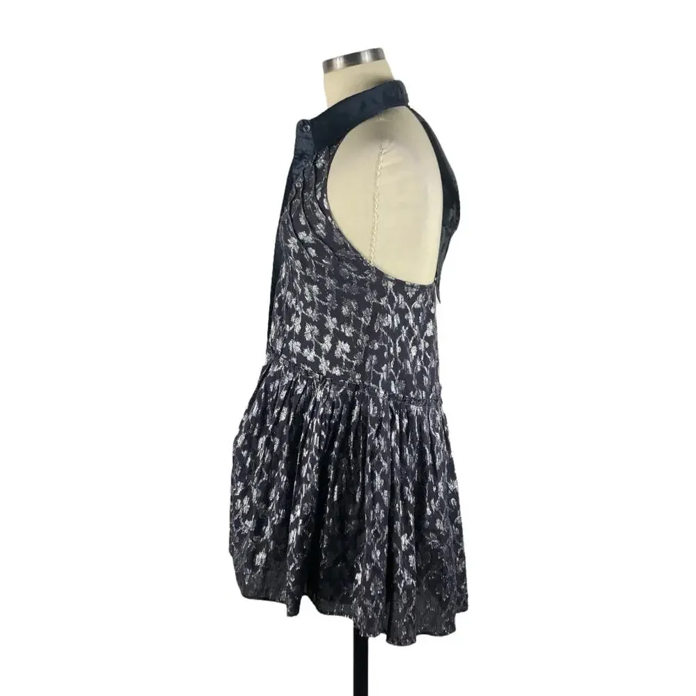 NEW ROMANTICS FREE PEOPLE Tuxedo Halter Neck‎ Mini Dress Metallic Ruffle XS - Picture 2 of 6